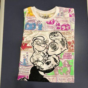 Popeye Comic Strip Style All Over Print Short Sleeve T-Shirt Men's Size XL